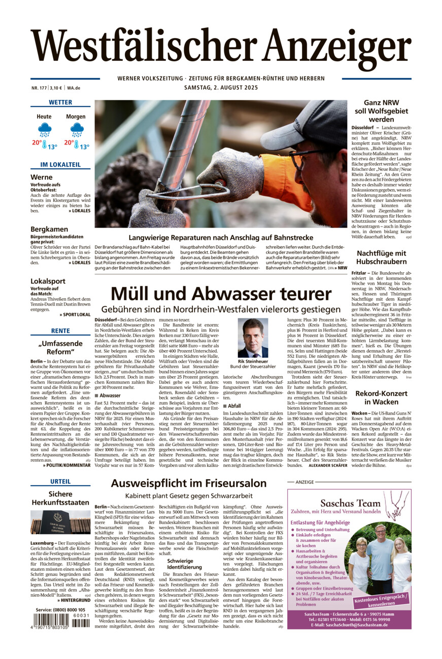Westfälischer Anzeiger Werne vom Samstag, 02.08.2025