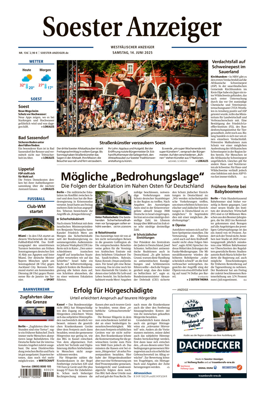 Soester Anzeiger vom Samstag, 14.06.2025