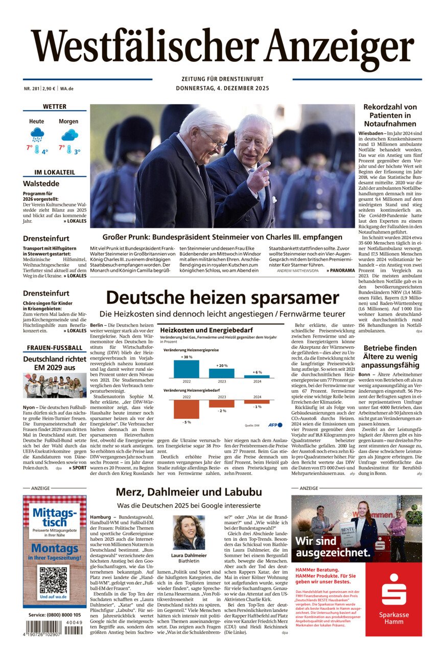 Westfälischer Anzeiger Drensteinfurt vom Donnerstag, 04.12.2025