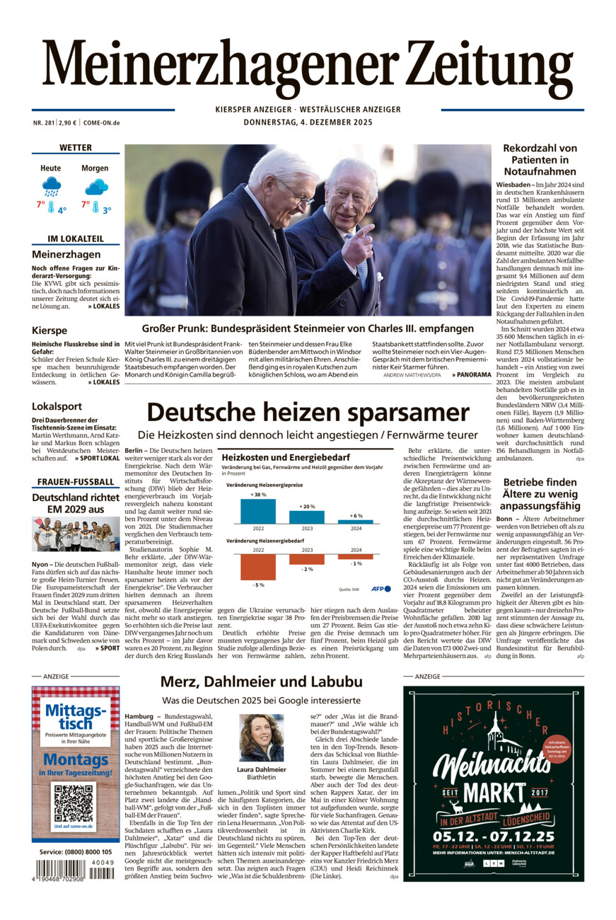 Meinerzhagener Zeitung vom Donnerstag, 04.12.2025