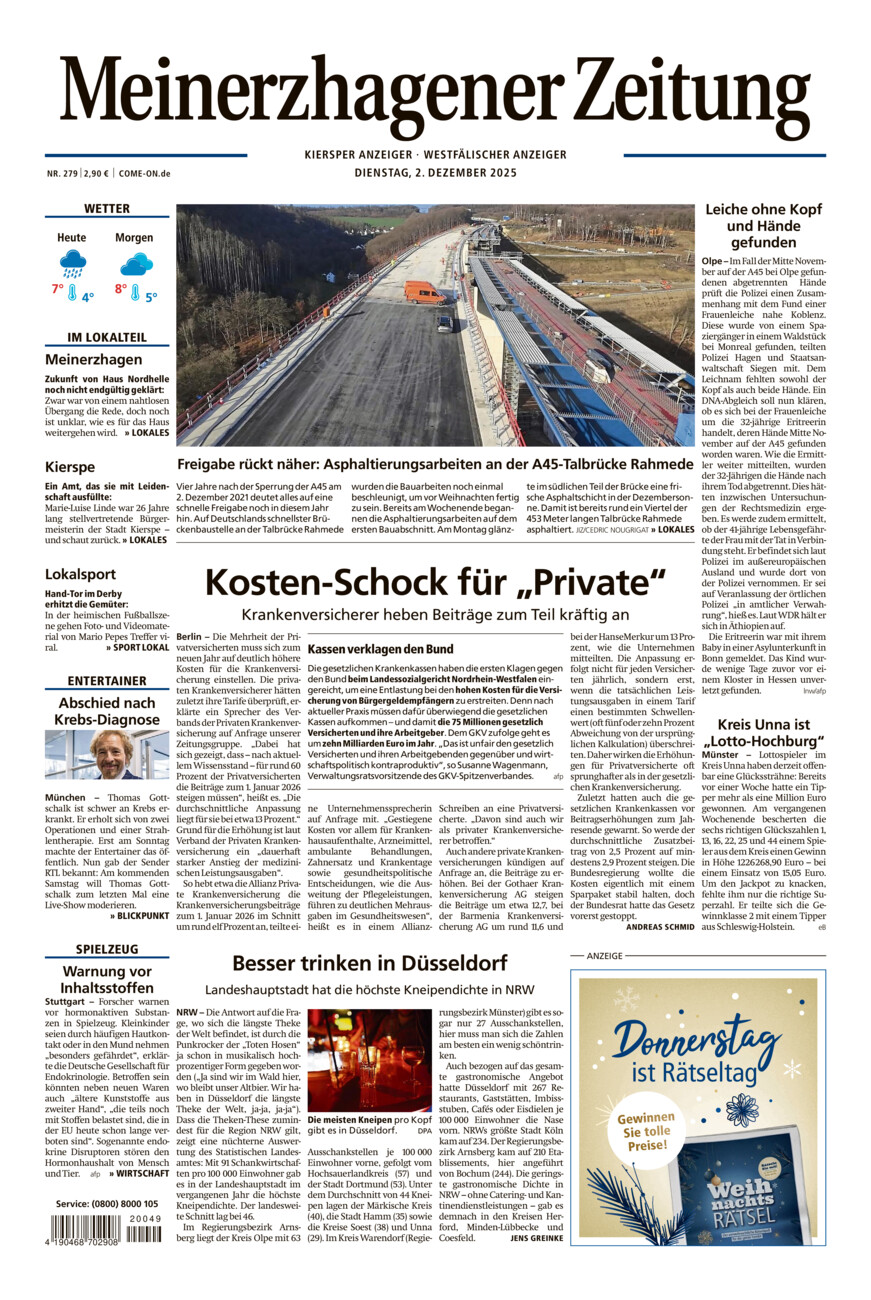 Meinerzhagener Zeitung vom Dienstag, 02.12.2025