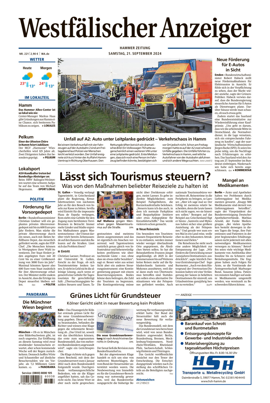 Westfälischer Anzeiger Hamm vom Samstag, 21.09.2024