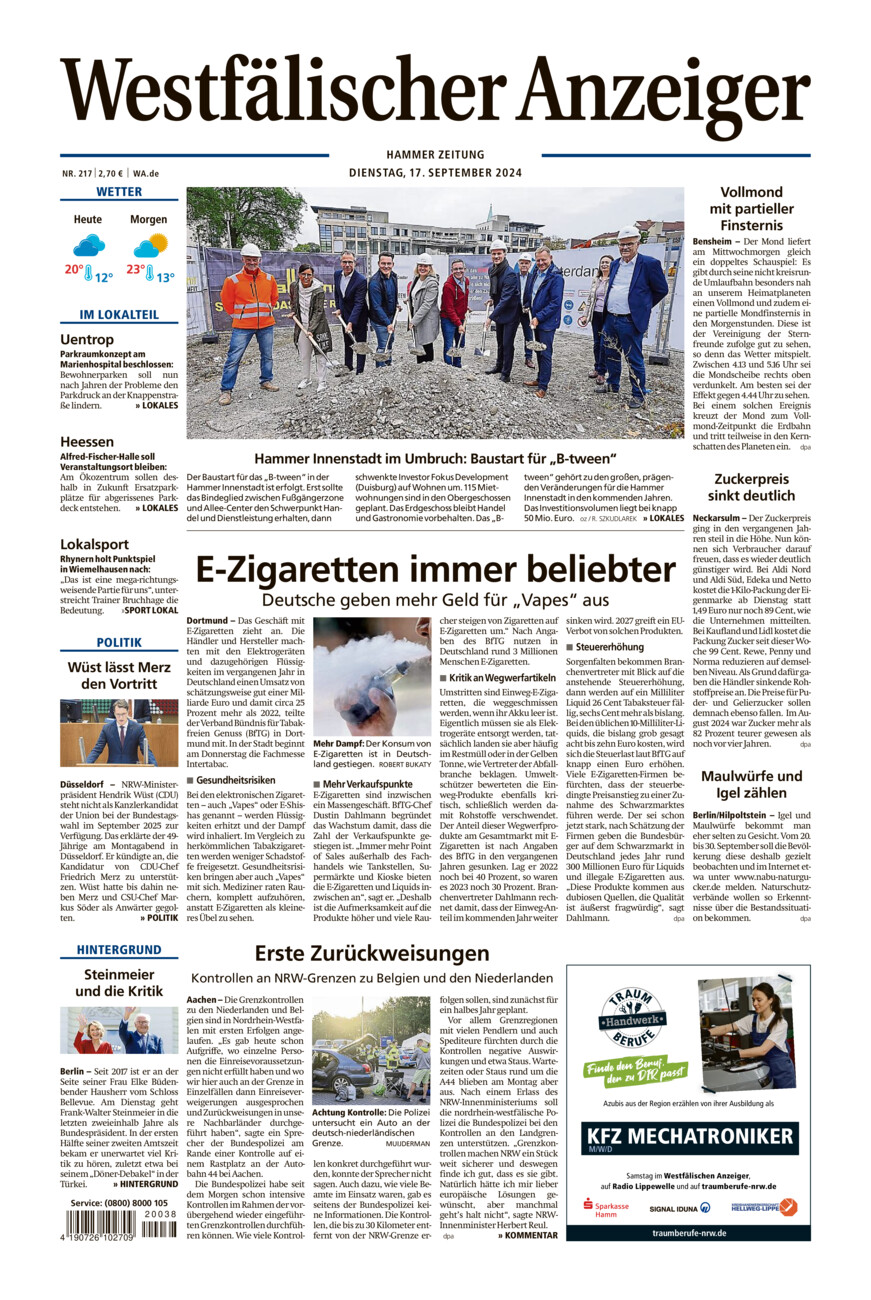 Westfälischer Anzeiger Hamm vom Dienstag, 17.09.2024