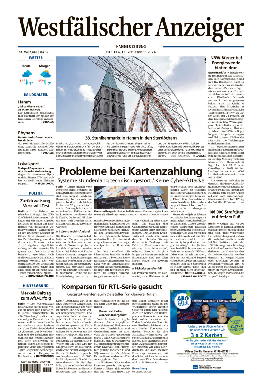 Westfälischer Anzeiger Hamm vom Freitag, 13.09.2024