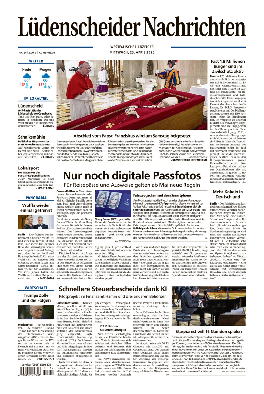 Lüdenscheider Nachrichten vom Mittwoch, 23.04.2025