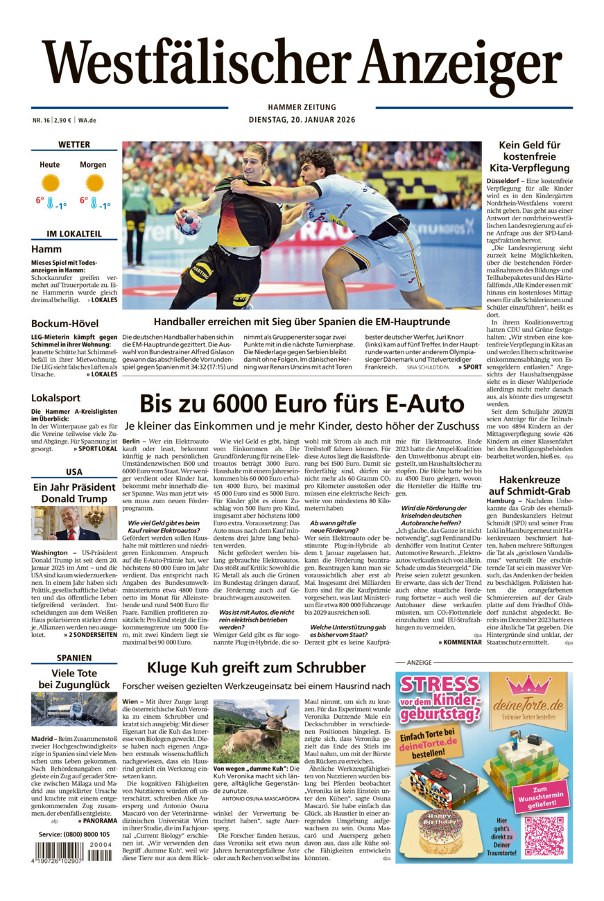 Westfälischer Anzeiger Hamm vom Dienstag, 20.01.2026