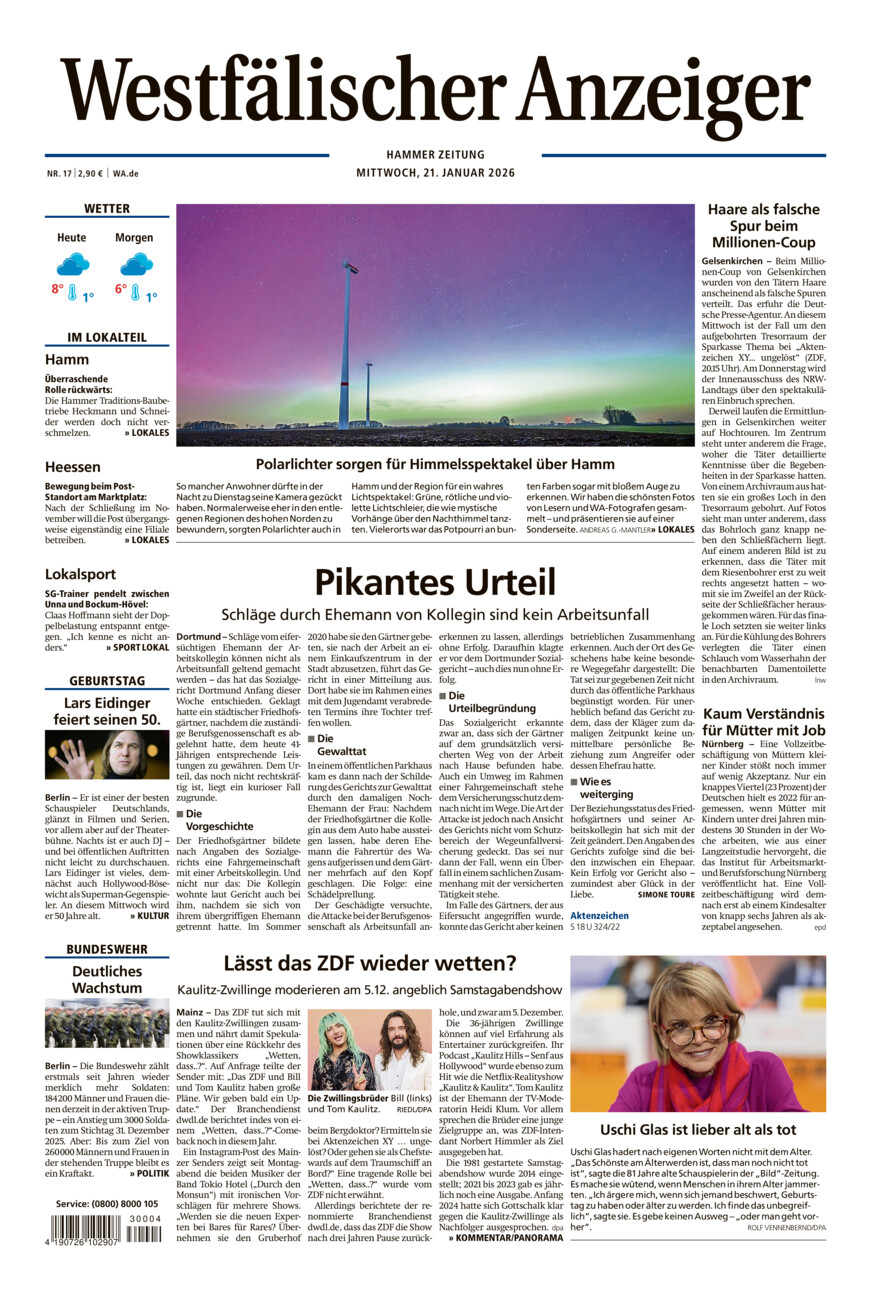 Westfälischer Anzeiger Hamm vom Mittwoch, 21.01.2026