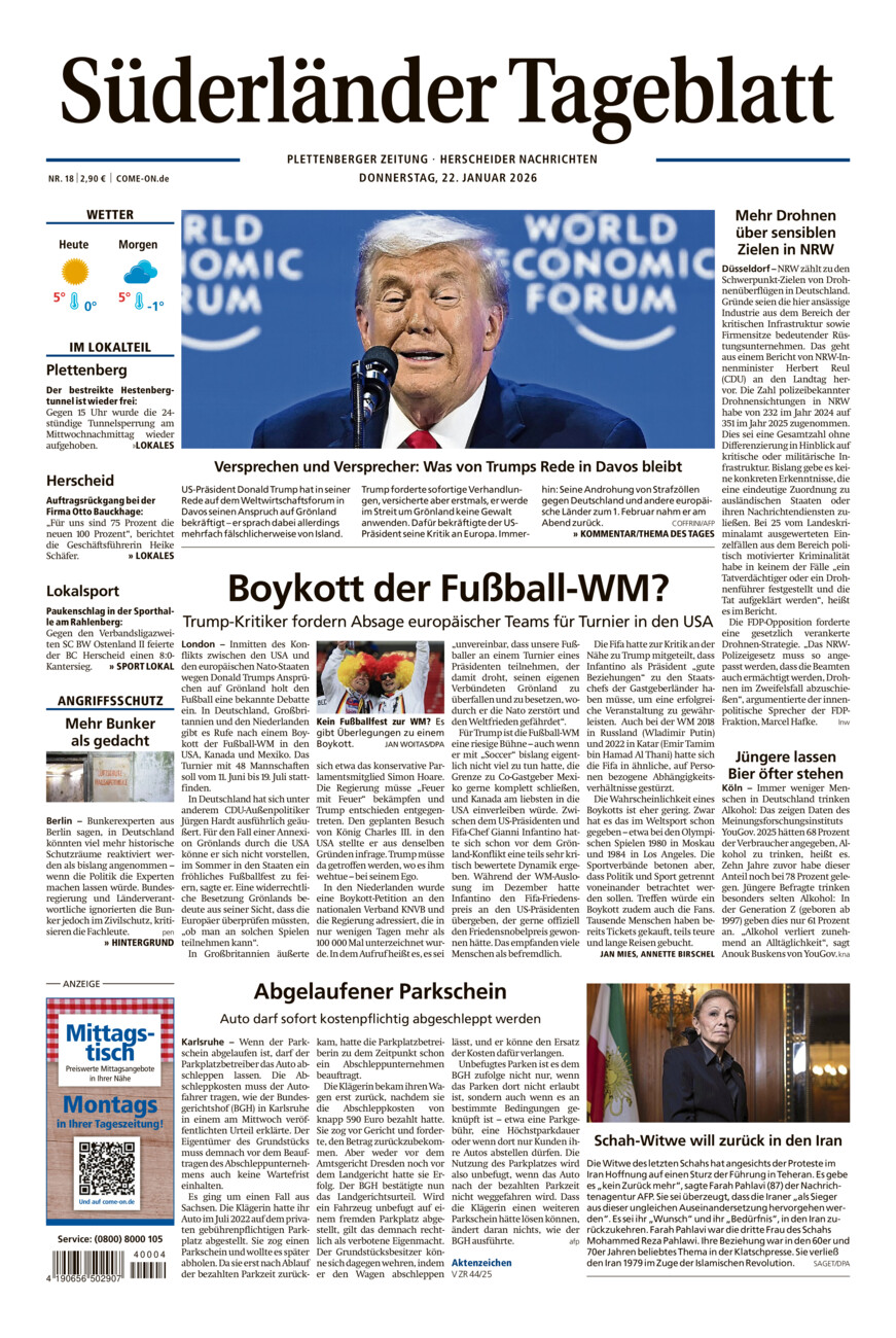 Süderländer Tageblatt vom Donnerstag, 22.01.2026