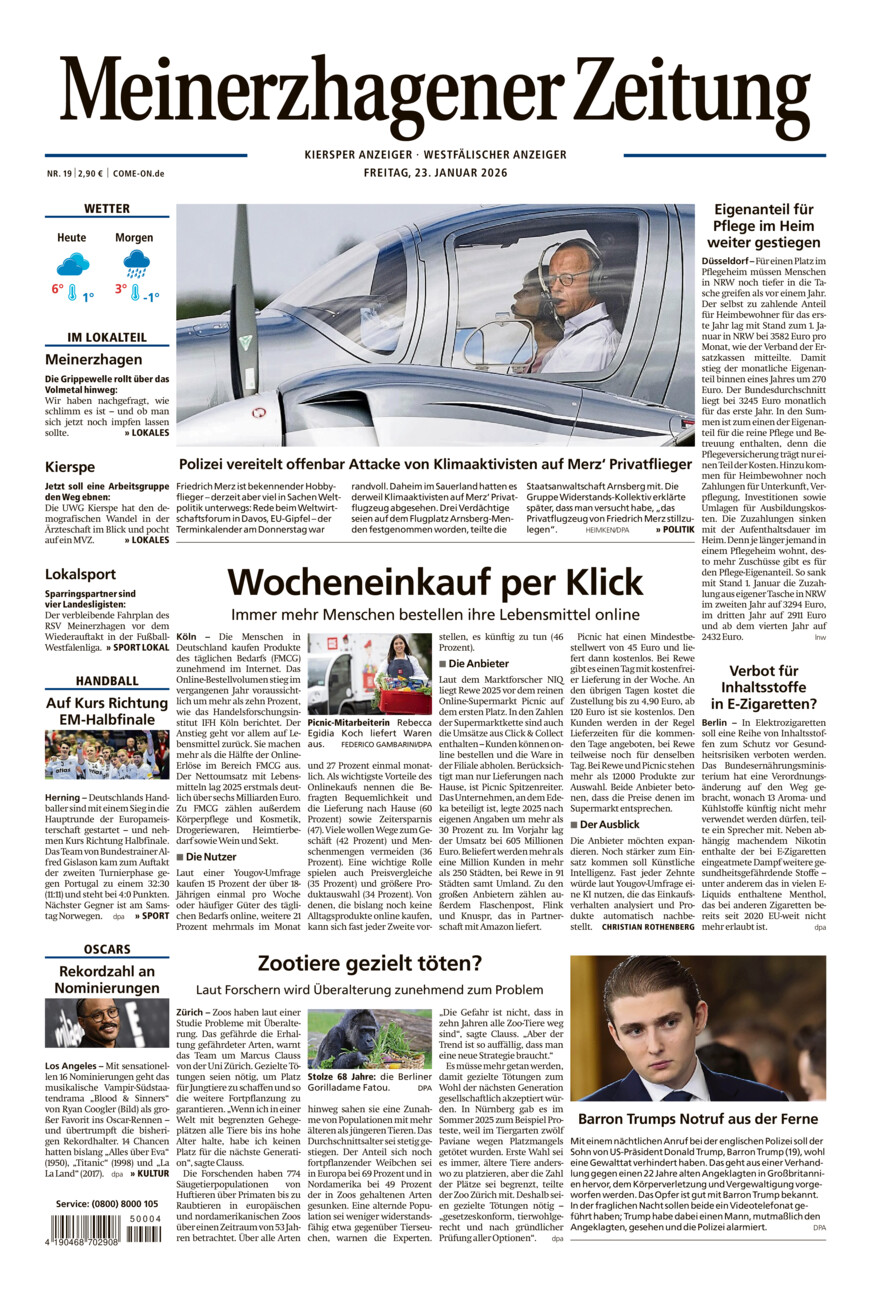 Meinerzhagener Zeitung vom Freitag, 23.01.2026