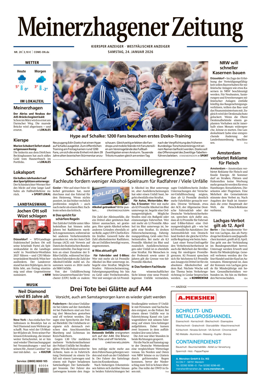 Meinerzhagener Zeitung vom Samstag, 24.01.2026