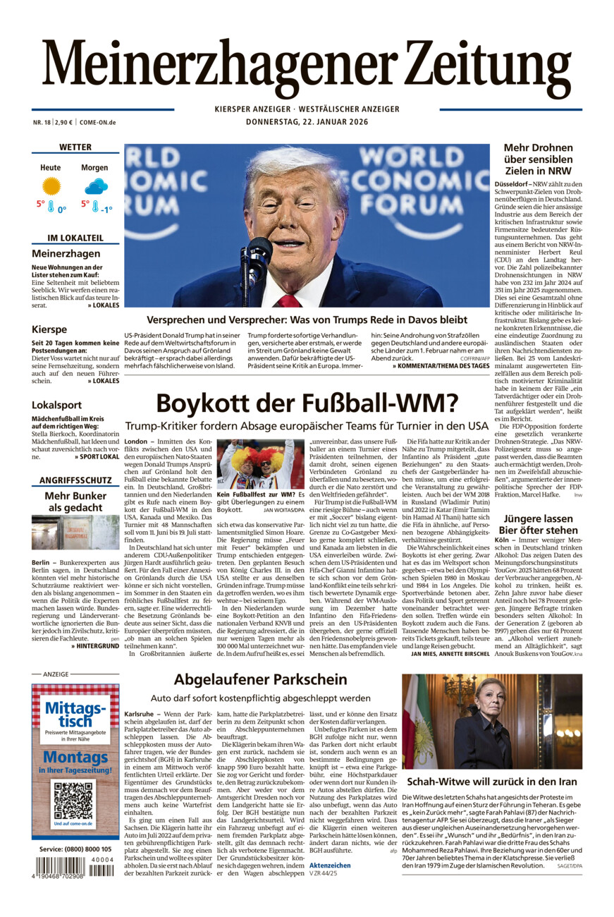 Meinerzhagener Zeitung vom Donnerstag, 22.01.2026
