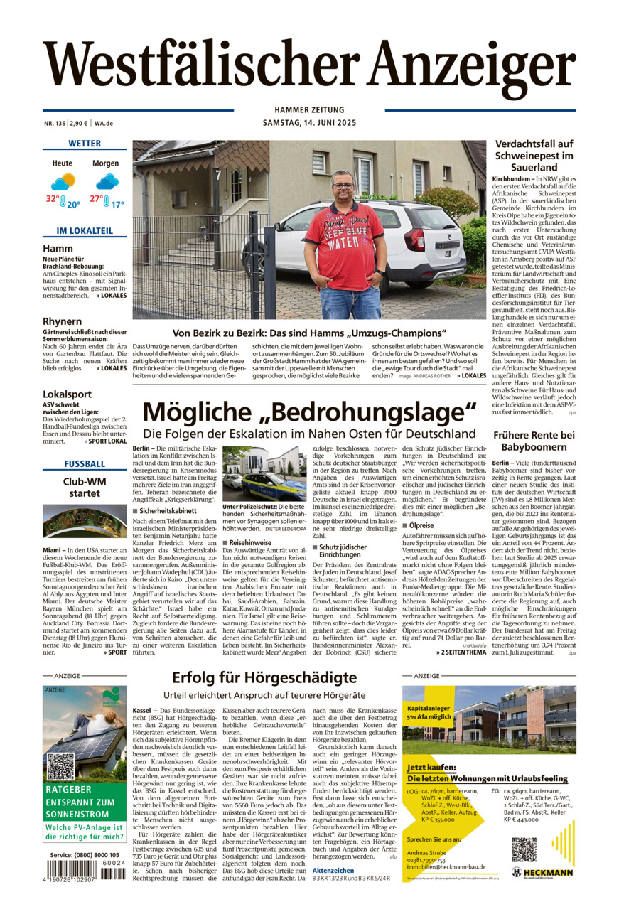 Westfälischer Anzeiger Hamm vom Samstag, 14.06.2025