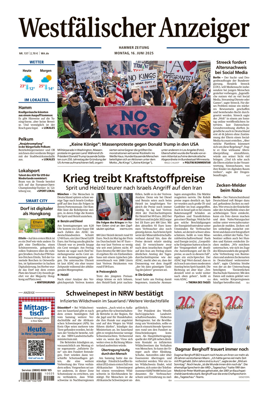 Westfälischer Anzeiger Hamm vom Montag, 16.06.2025