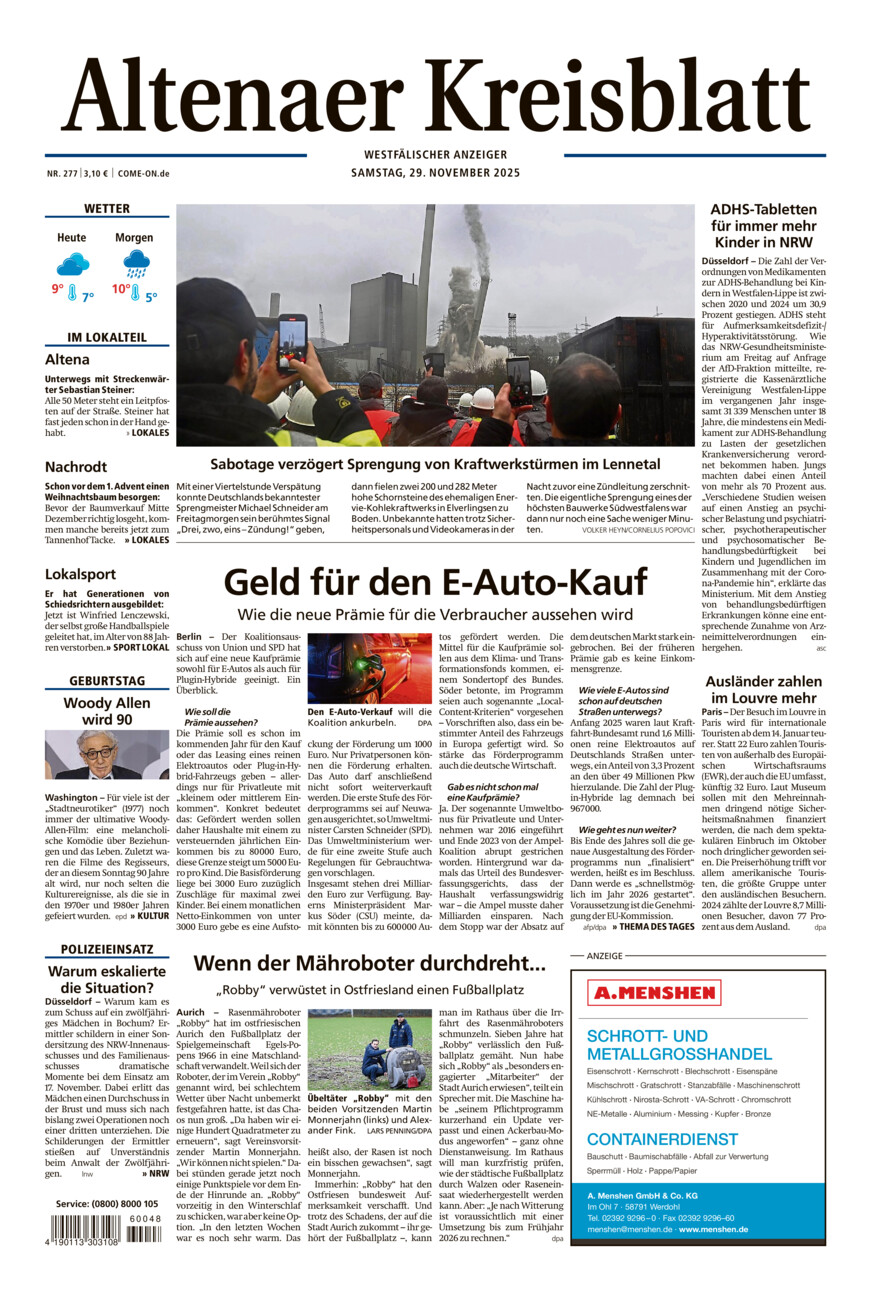 Altenaer Kreisblatt vom Samstag, 29.11.2025