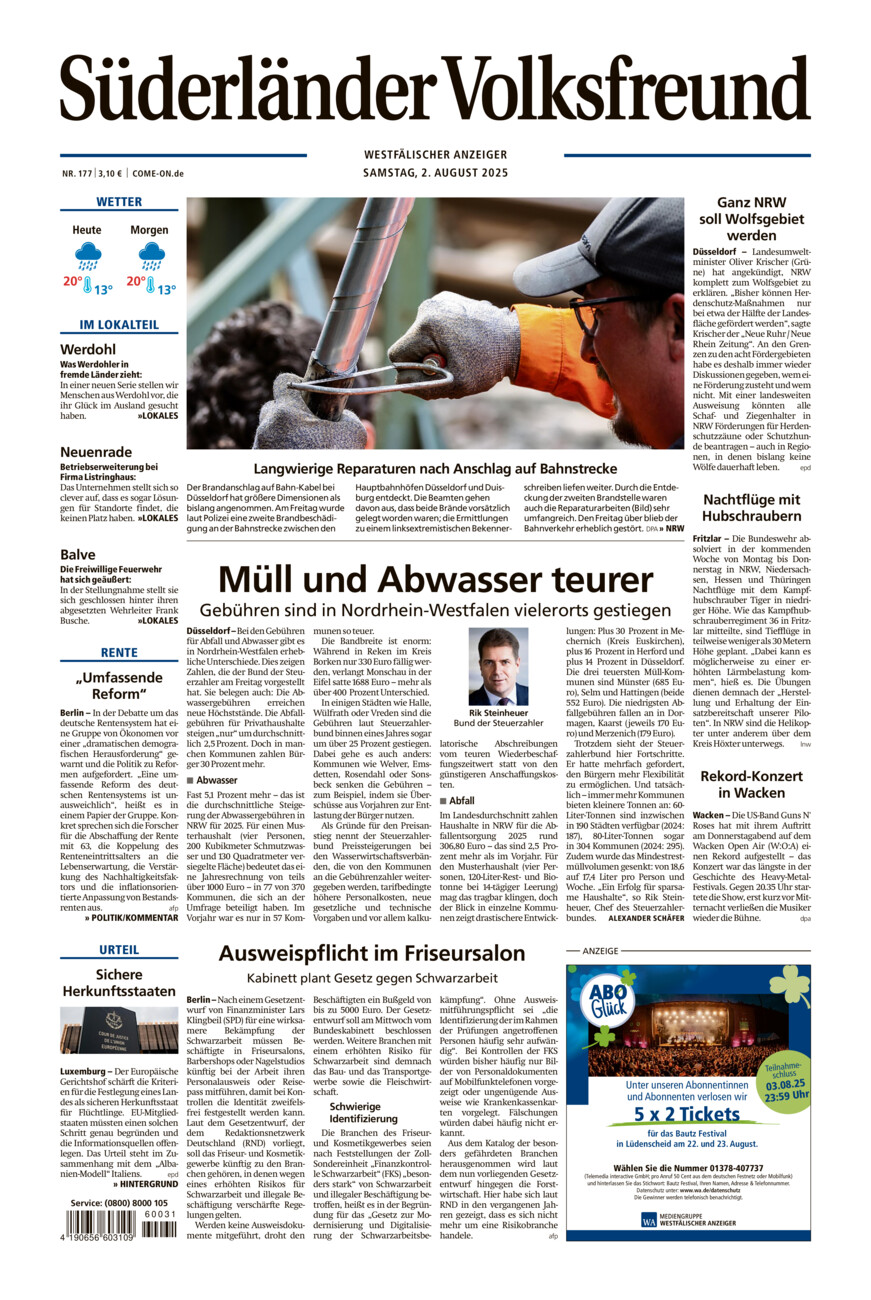 Süderländer Volksfreund vom Samstag, 02.08.2025