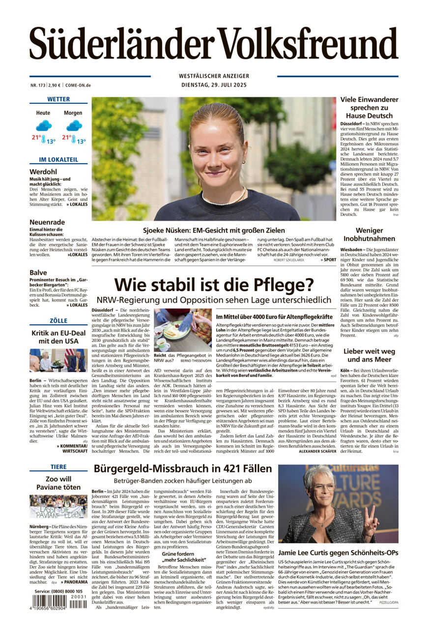 Süderländer Volksfreund vom Dienstag, 29.07.2025