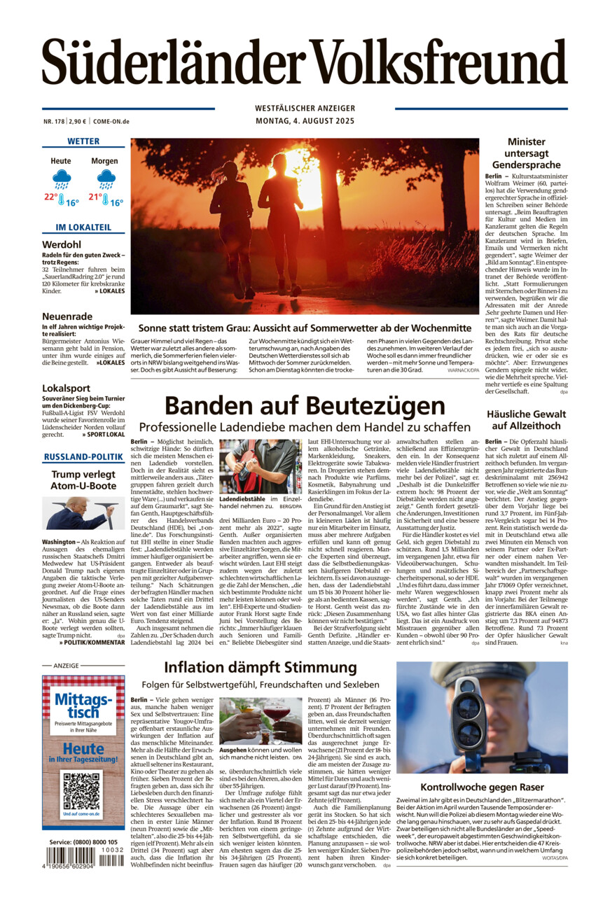 Süderländer Volksfreund vom Montag, 04.08.2025