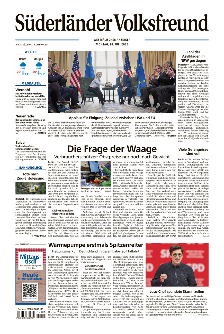 Süderländer Volksfreund vom Montag, 28.07.2025