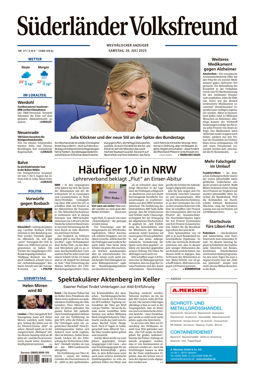 Süderländer Volksfreund vom Samstag, 26.07.2025