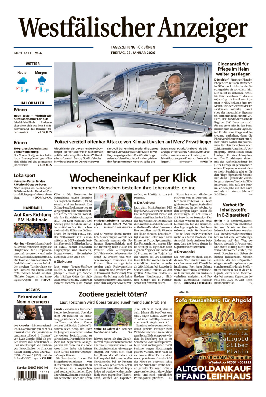 Westfälischer Anzeiger Bönen vom Freitag, 23.01.2026
