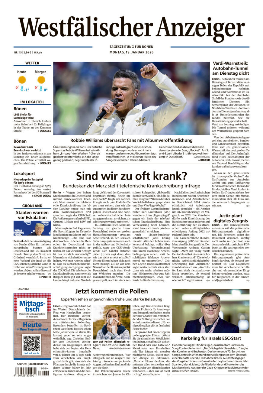 Westfälischer Anzeiger Bönen vom Montag, 19.01.2026