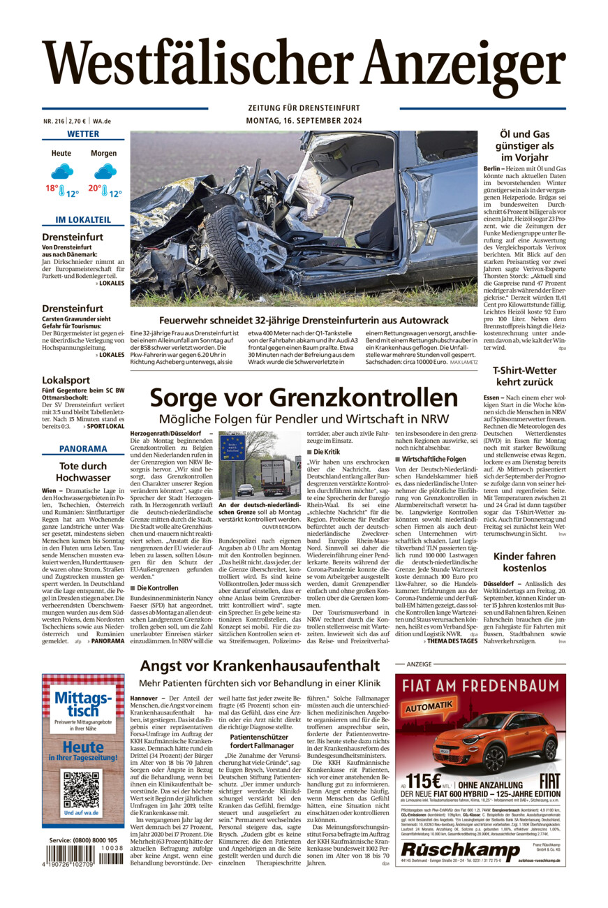 Westfälischer Anzeiger Drensteinfurt vom Montag, 16.09.2024