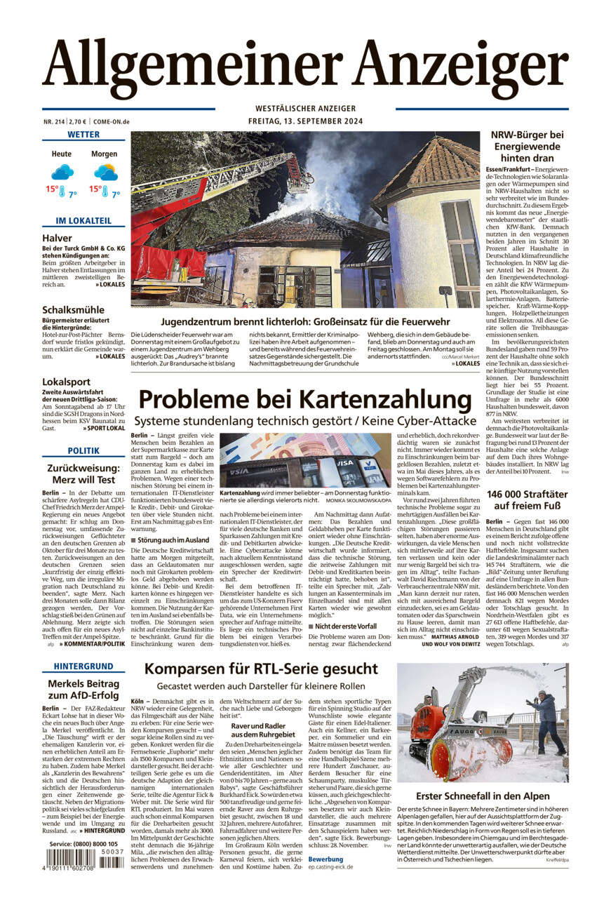 Allgemeiner Anzeiger vom Freitag, 13.09.2024