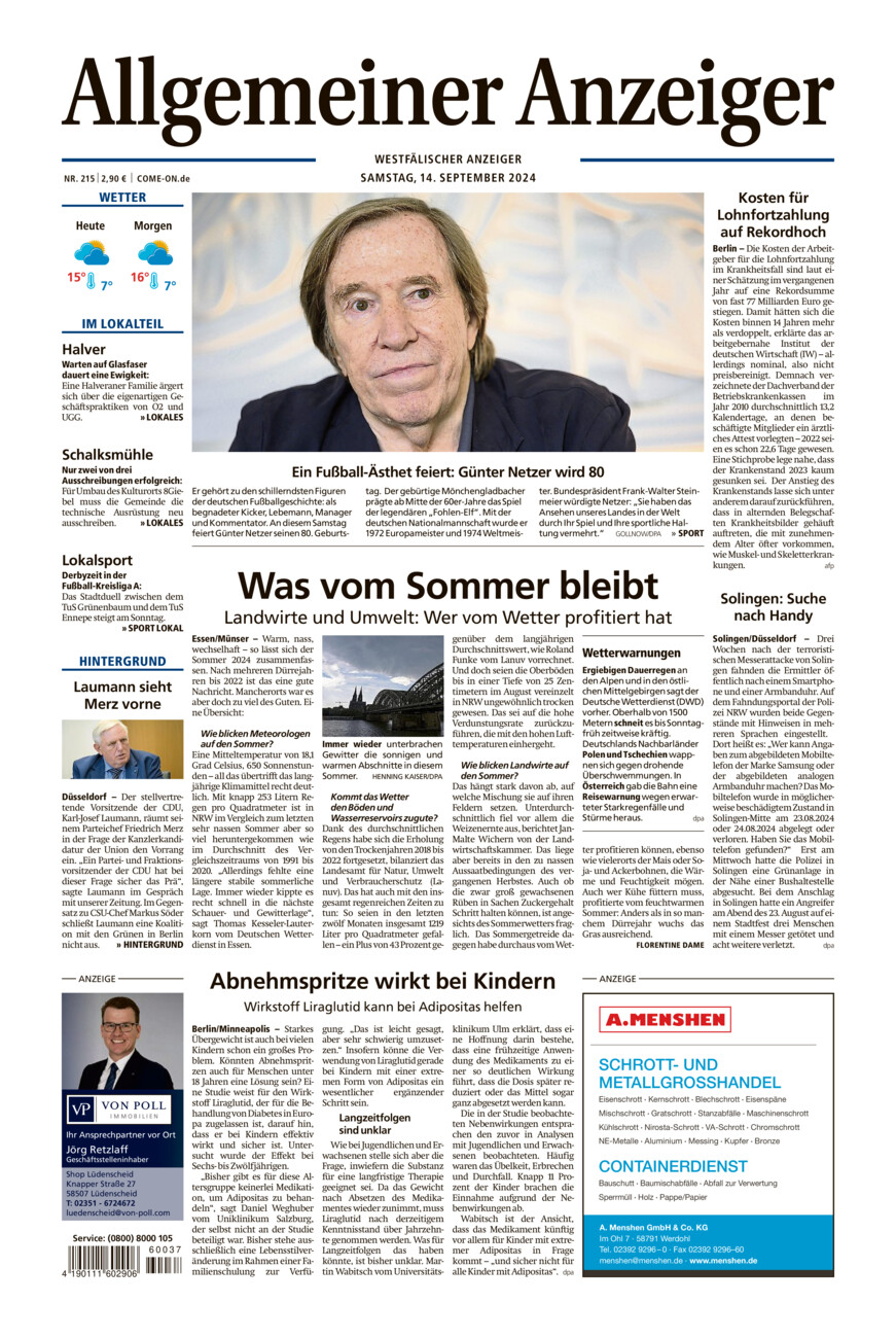 Allgemeiner Anzeiger vom Samstag, 14.09.2024