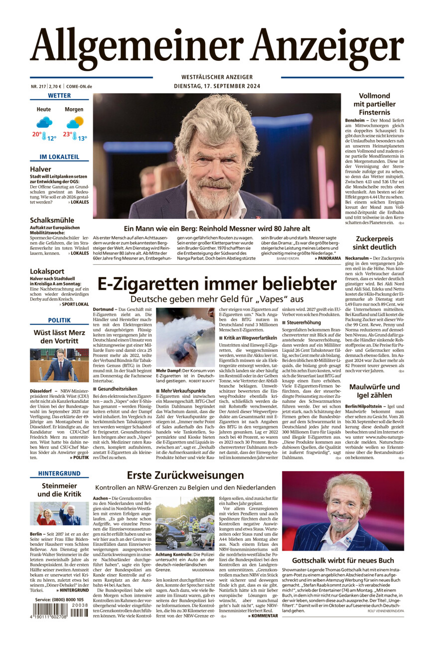 Allgemeiner Anzeiger vom Dienstag, 17.09.2024