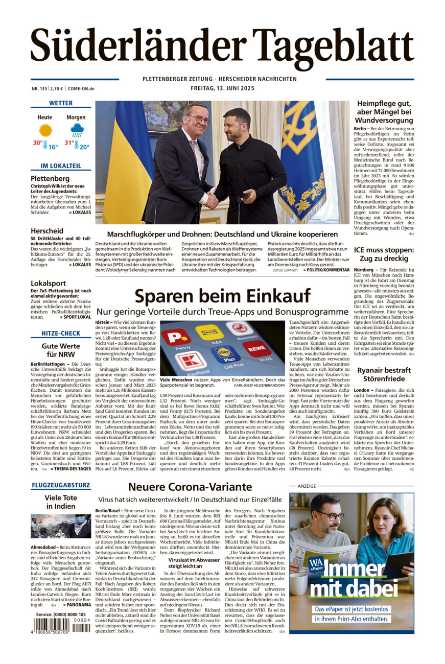 Süderländer Tageblatt vom Freitag, 13.06.2025