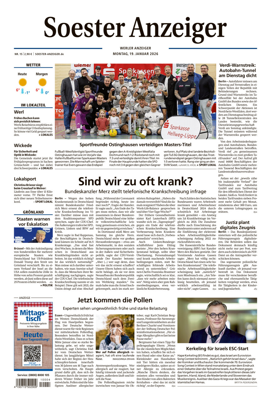 Soester Anzeiger Werl vom Montag, 19.01.2026
