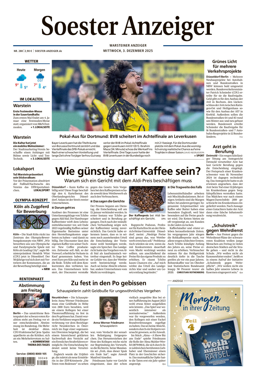 Soester Anzeiger Warstein vom Mittwoch, 03.12.2025