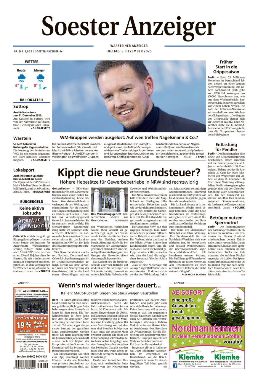 Soester Anzeiger Warstein vom Freitag, 05.12.2025
