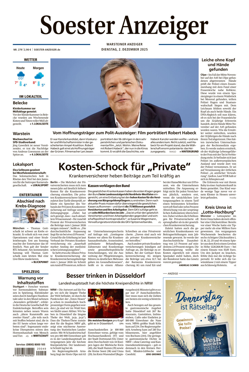 Soester Anzeiger Warstein vom Dienstag, 02.12.2025