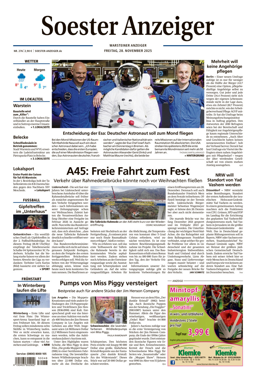 Soester Anzeiger Warstein vom Freitag, 28.11.2025