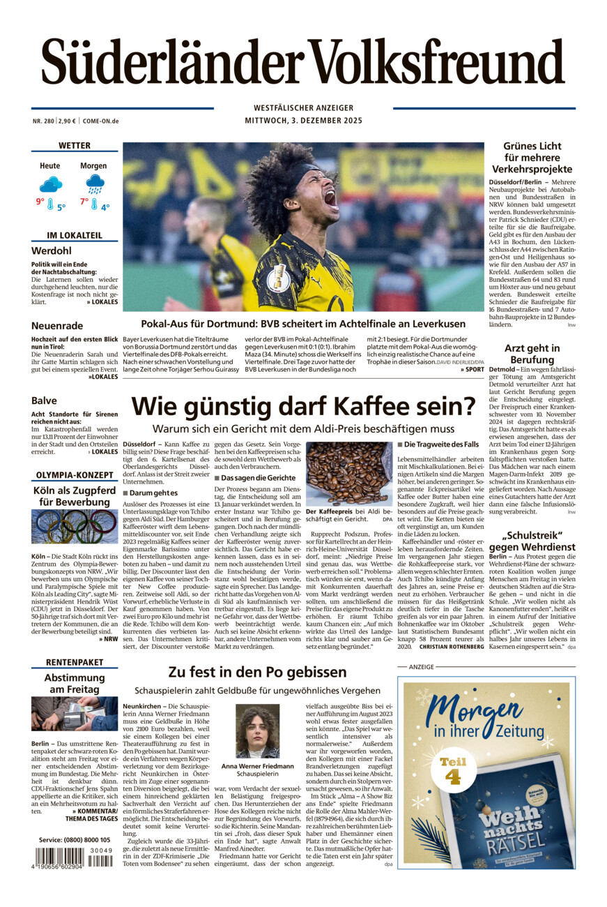 Süderländer Volksfreund vom Mittwoch, 03.12.2025