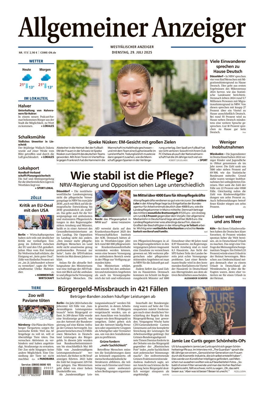 Allgemeiner Anzeiger vom Dienstag, 29.07.2025