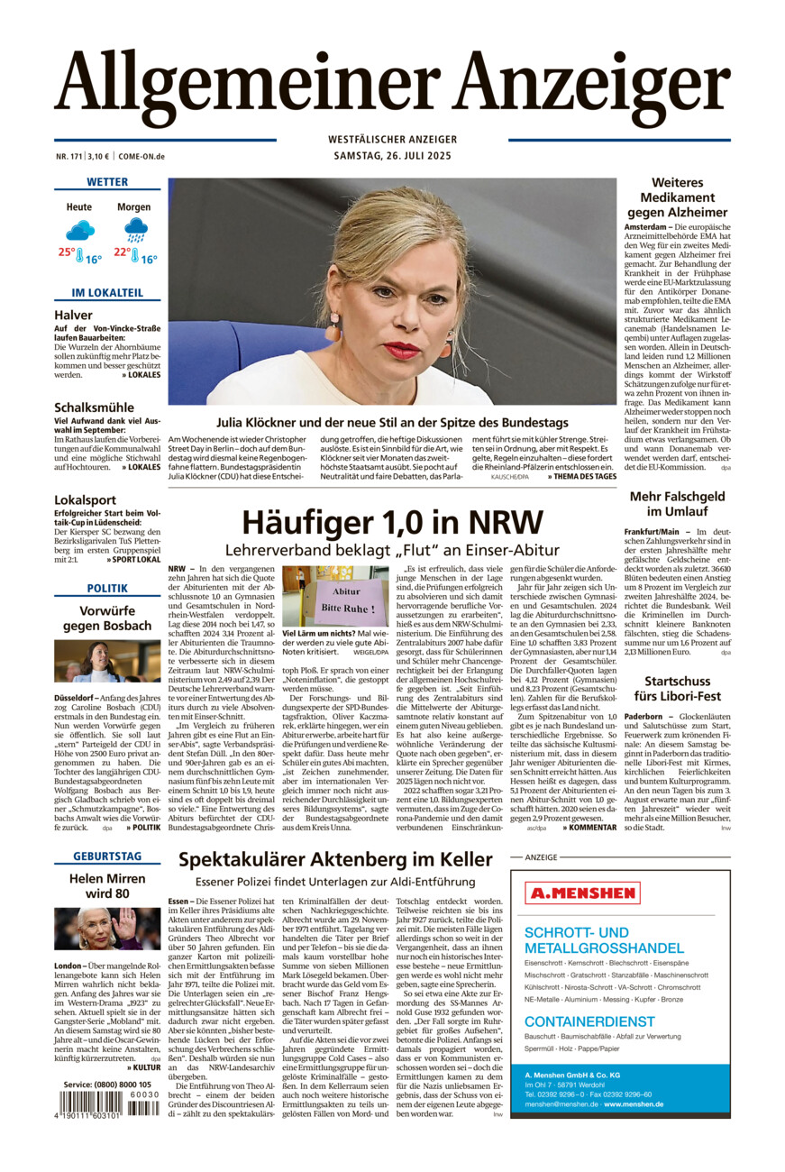 Allgemeiner Anzeiger vom Samstag, 26.07.2025