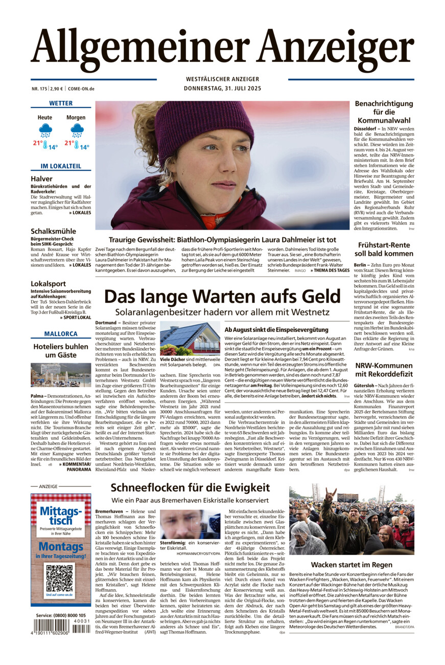 Allgemeiner Anzeiger vom Donnerstag, 31.07.2025