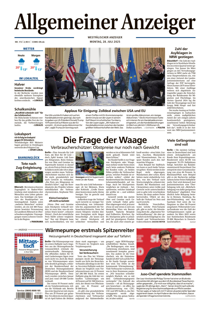 Allgemeiner Anzeiger vom Montag, 28.07.2025