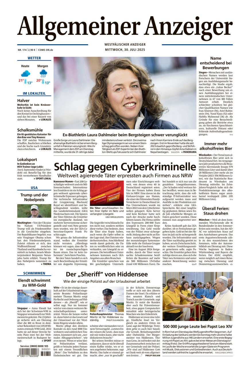 Allgemeiner Anzeiger vom Mittwoch, 30.07.2025
