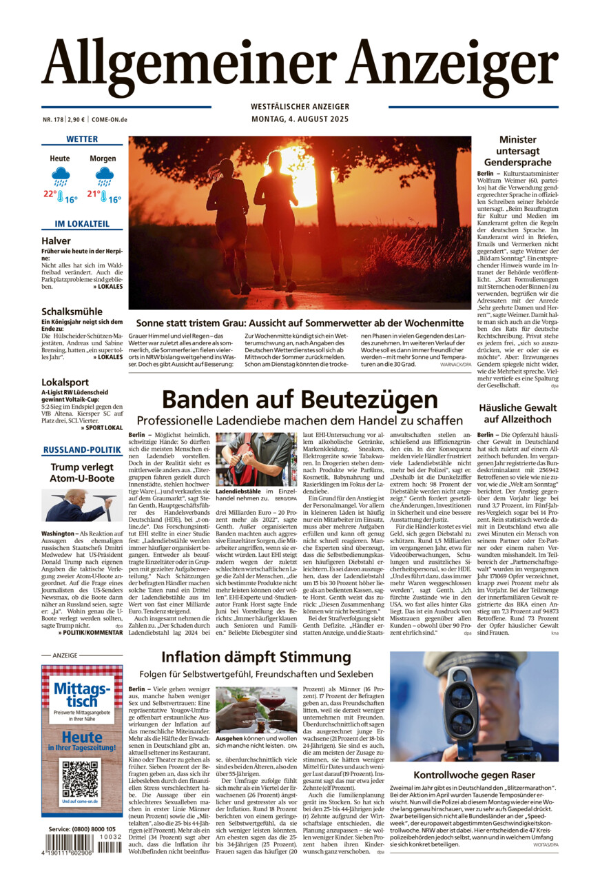 Allgemeiner Anzeiger vom Montag, 04.08.2025
