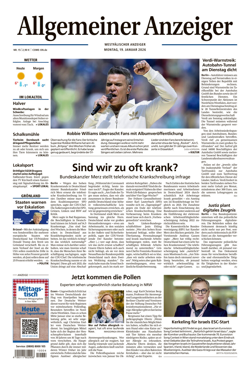 Allgemeiner Anzeiger vom Montag, 19.01.2026
