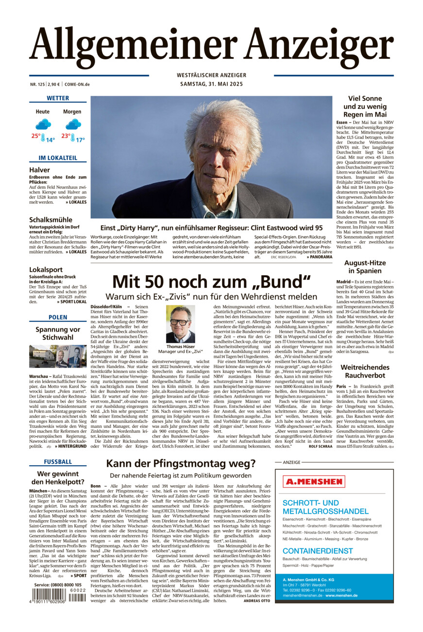 Allgemeiner Anzeiger vom Samstag, 31.05.2025
