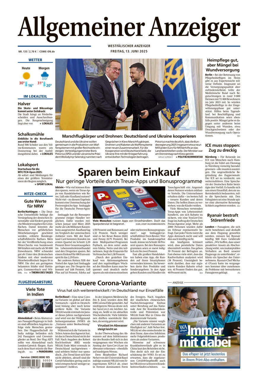 Allgemeiner Anzeiger vom Freitag, 13.06.2025