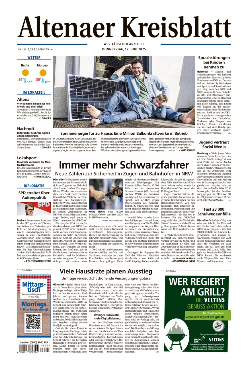 Altenaer Kreisblatt vom Donnerstag, 12.06.2025