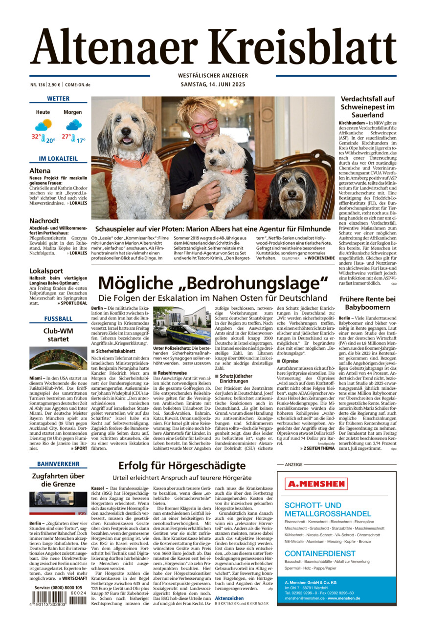 Altenaer Kreisblatt vom Samstag, 14.06.2025