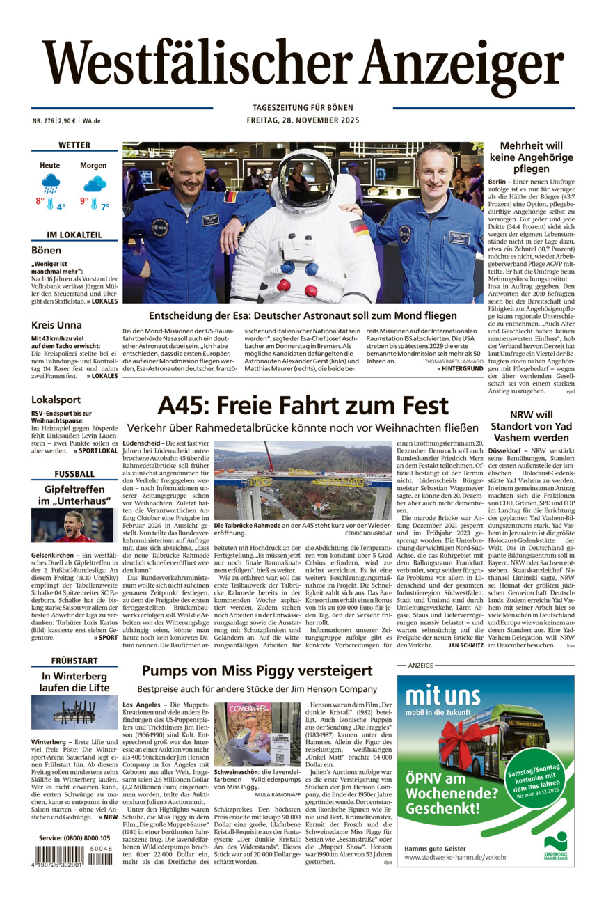 Westfälischer Anzeiger Bönen vom Freitag, 28.11.2025
