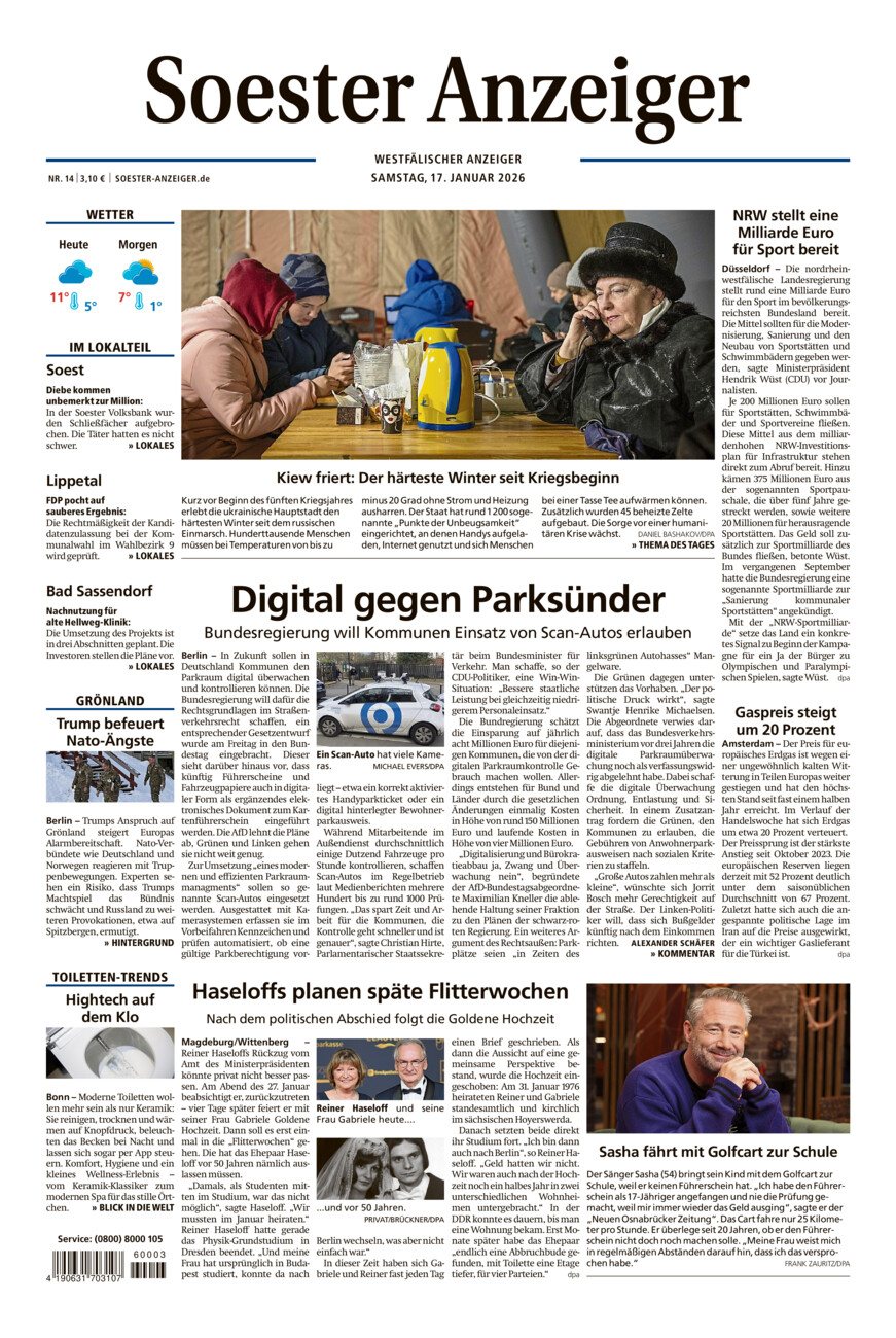 Soester Anzeiger vom Samstag, 17.01.2026
