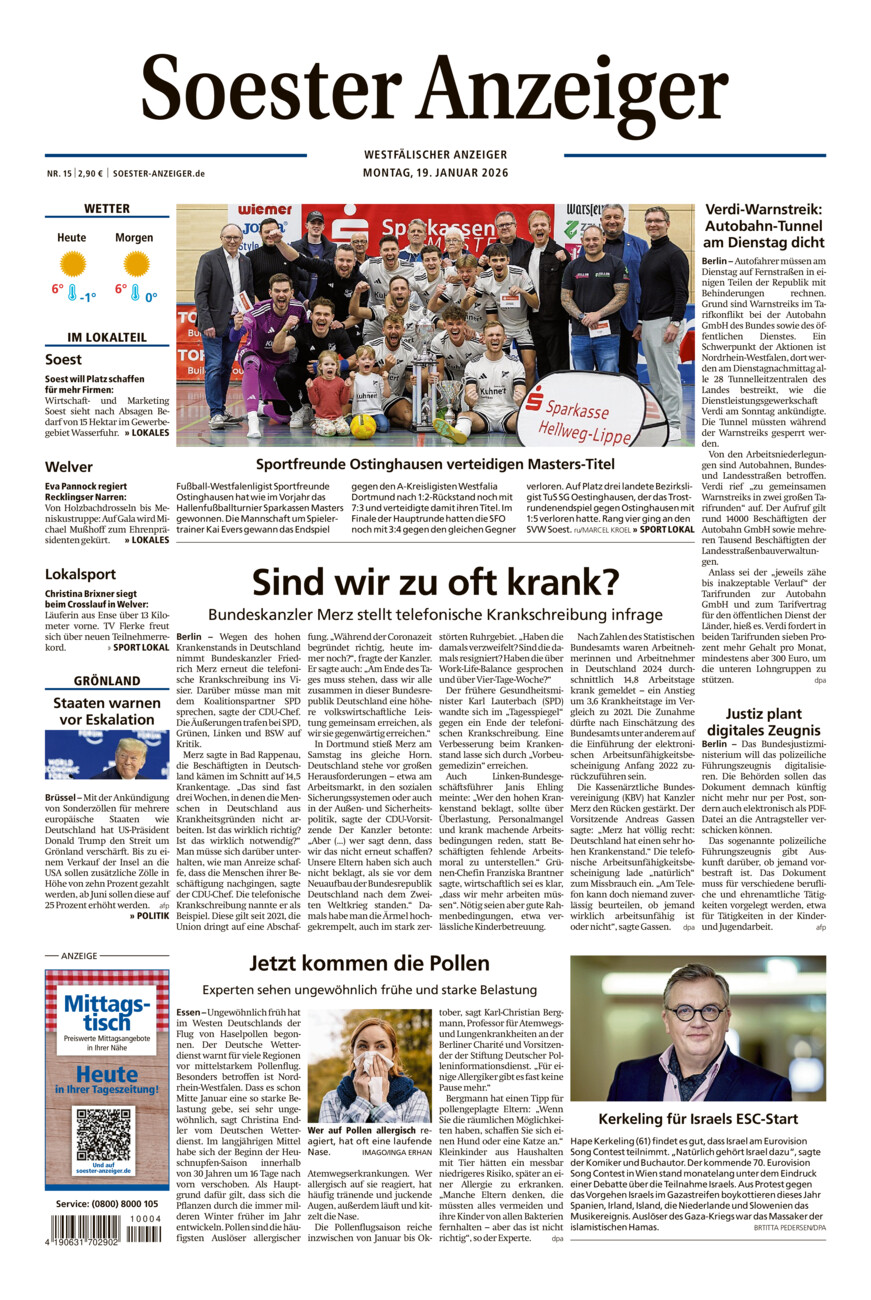 Soester Anzeiger vom Montag, 19.01.2026